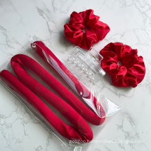 Custom Christmas Gift Srunchies With Clip Sleeping Overnight Hair Waver Hair Curling  Red Silk Hair Roller Heatless Curling Rod